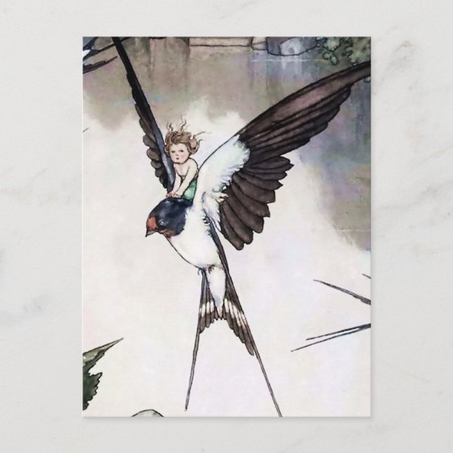 Cartão Postal Thumbelina by W Heath Robinson (Frente)