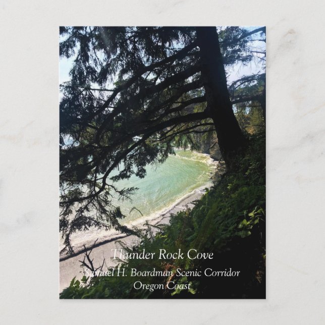 Cartão Postal Thunder Rock Cove, Samuel H. Boardman, Posto Orego (Frente)