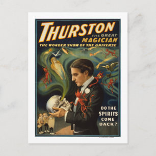 Cartão Postal Thurston, o Excelente Mágico segurando magia crôni