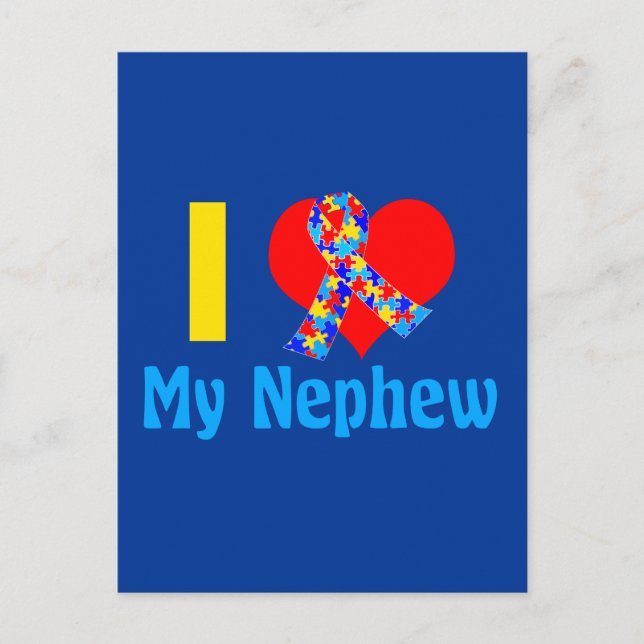 Cartão Postal Tia Autismo Eu Amo Meu Sobrinho Azul (Frente)