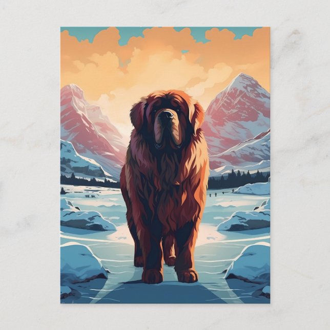 Cartão Postal Tibetano Mastiff nas montanhas de neve (Frente)