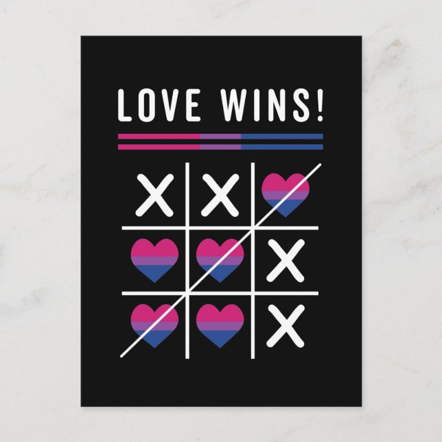 Cartão Postal Tic Tac Toe Love ganha orgulho bissexual LGBTQ (Frente)