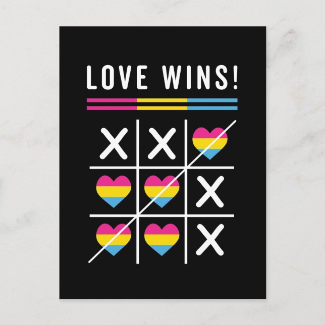 Cartão Postal Tic Tac Toe Love ganha Orgulho Pansexual LGBTQ (Frente)