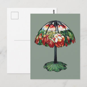 Cartão Postal Tiffany Art Nouveau Floral de Lótus Vermelho Vinta