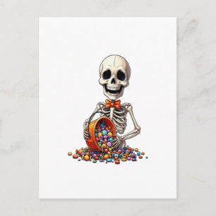 Cartão Postal Tigela de Doces Esqueleto Halloween