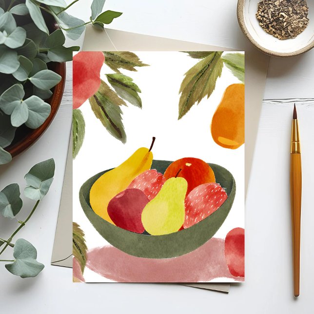 Cartão Postal Tigela de Fruta | Citro de Aquarela (Criador carregado)