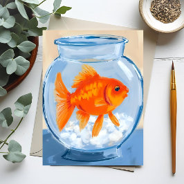 Cartão Postal Tigela de Peixes | Pintura em Aquarela de Peixinho