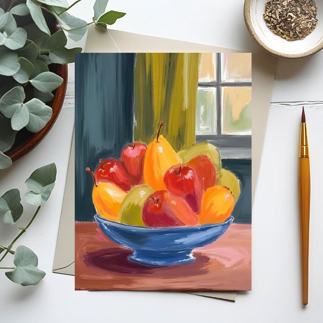 Cartão Postal Tigela de pintura por aquarela de Fruta (Criador carregado)