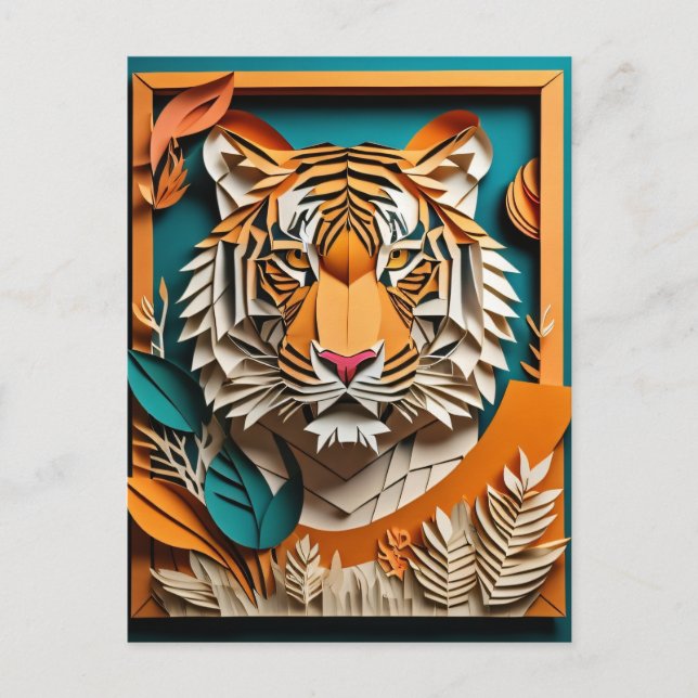 Cartão Postal Tiger 3D Paper Art Design T shirt (Frente)