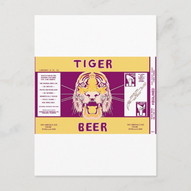 Cartão Postal Tiger Beer Manhattan Brewing Chicago Illinois Can (Frente)