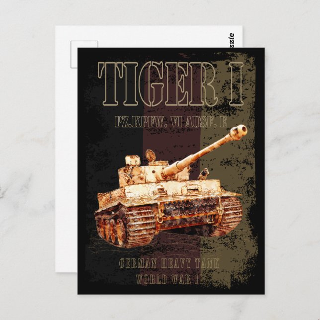 Cartão Postal Tiger I German Heavy Tank WII com bandeira alemã (Frente/Verso)
