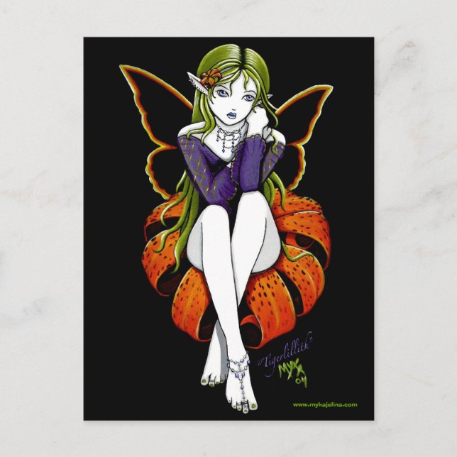 Cartão Postal Tiger lillith Postcard Fairy Dark Flower Fantasy (Frente)