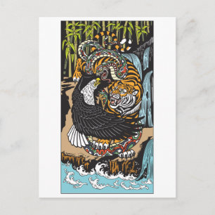 Cartão Postal Tigre, Águia e Cobra. Arte gráfica