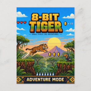Cartão Postal Tigre, Arte Pixel Retro de 8 Bits