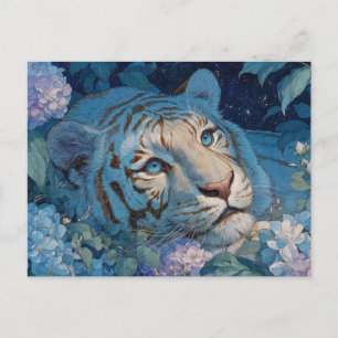 Cartão Postal Tigre Azul Majestoso no Jardim de Hortênsias