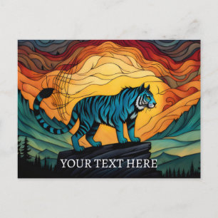 Cartão Postal Tigre Azul Na Montanha