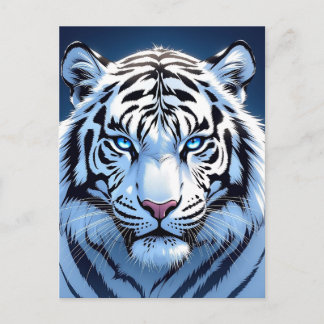 Cartão Postal Tigre Branco de Olhos Azuis | Dizendo olá