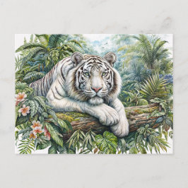 Cartão Postal Tigre Branco na Arte em Aquarela da Selva