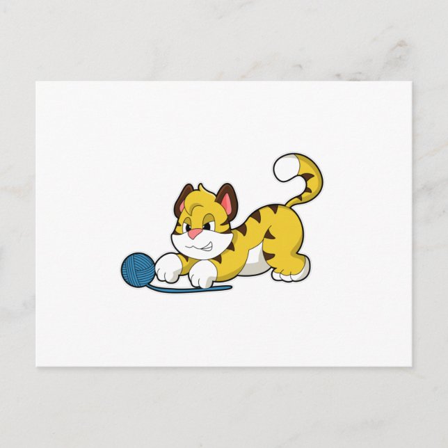 Cartão Postal Tigre com bola de lã Woll (Frente)