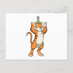Cartão Postal Tigre com chapéu de festa Festa