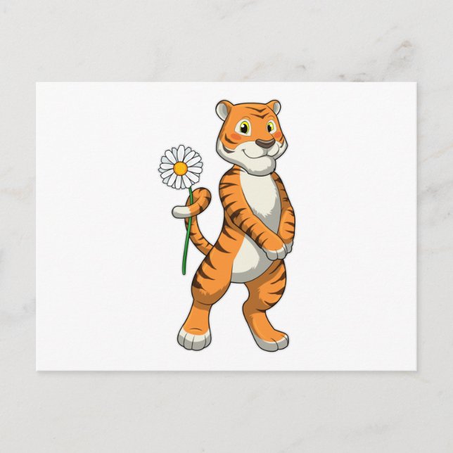 Cartão Postal Tigre com Daisy Flower (Frente)