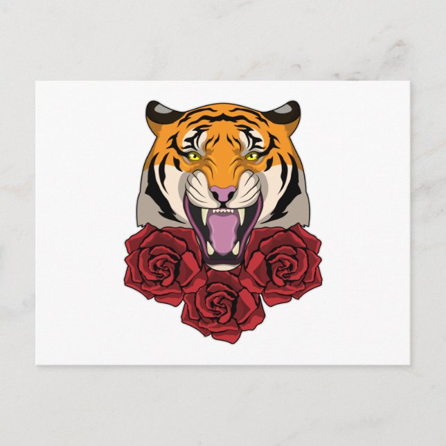 Cartão Postal Tigre com Rosas (Frente)