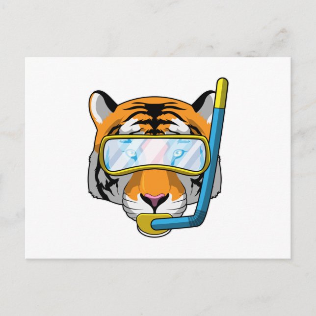 Cartão Postal Tigre como mergulhador com Snorkel (Frente)