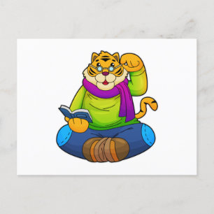 Cartão Postal Tigre como Nerd com Livro
