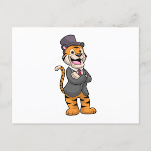Cartão Postal Tigre como Noivo com Jaqueta e Chapéu