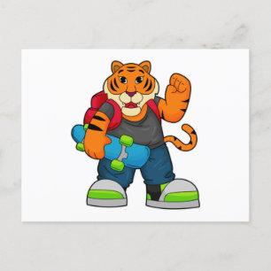 Cartão Postal Tigre como Patinador com Skate