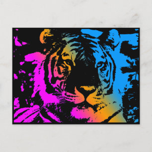 CARTÃO POSTAL TIGRE COREY PSICODÉLICO RETRÔ DOS ANOS 80 FACE DE 