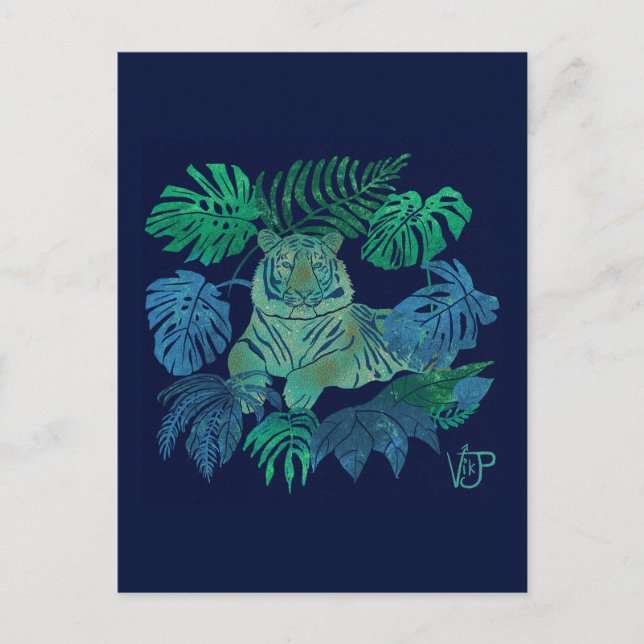 Cartão Postal Tigre da selva azul (Frente)