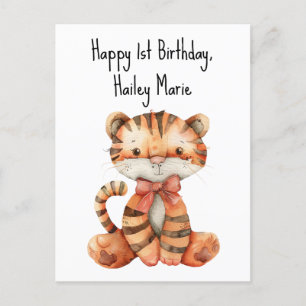 Cartão Postal Tigre de pelúcia personalizado para primeiro anive