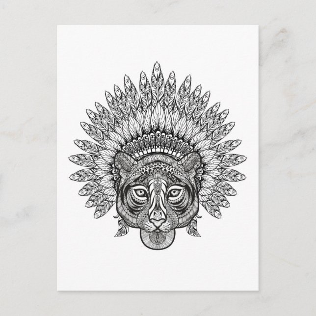 Cartão Postal Tigre Desenhado à Mão no Estilo (Frente)