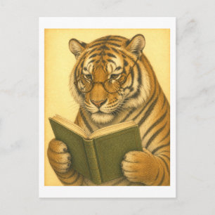 Cartão Postal Tigre Estilo Vintage Lendo