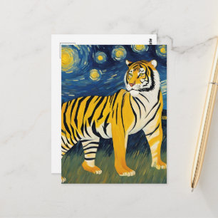 Cartão Postal Tigre Grande Felino em uma Noite Estrelada