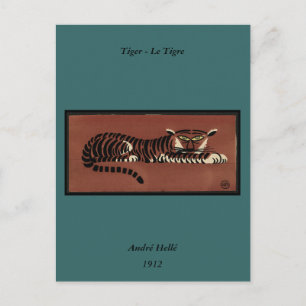 Cartão Postal Tigre - Ilustração de Livro Colorida Antiquária