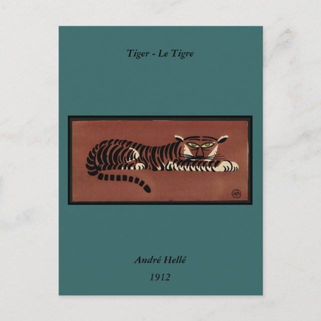 Cartão Postal Tigre - Ilustração de Livro Colorida Antiquária (Frente)