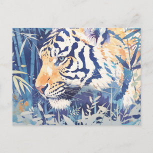 Cartão Postal Tigre Majestoso de Olhos Azuis Aquarela