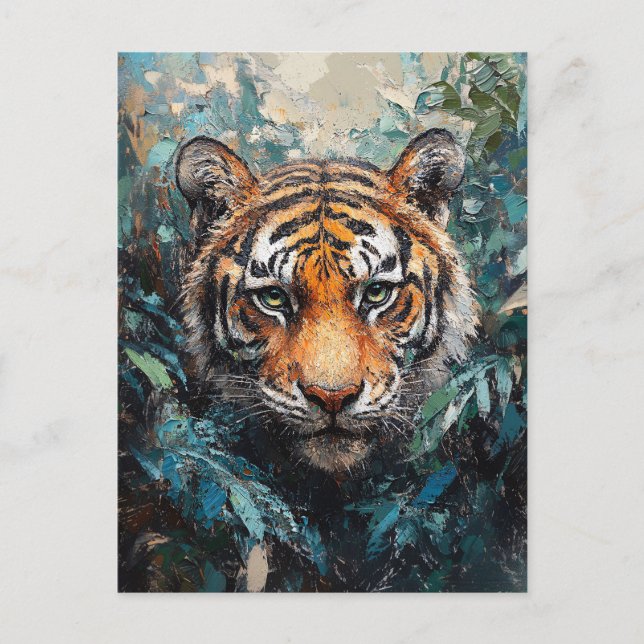 Cartão Postal Tigre na pintura de retrato da selva (Frente)