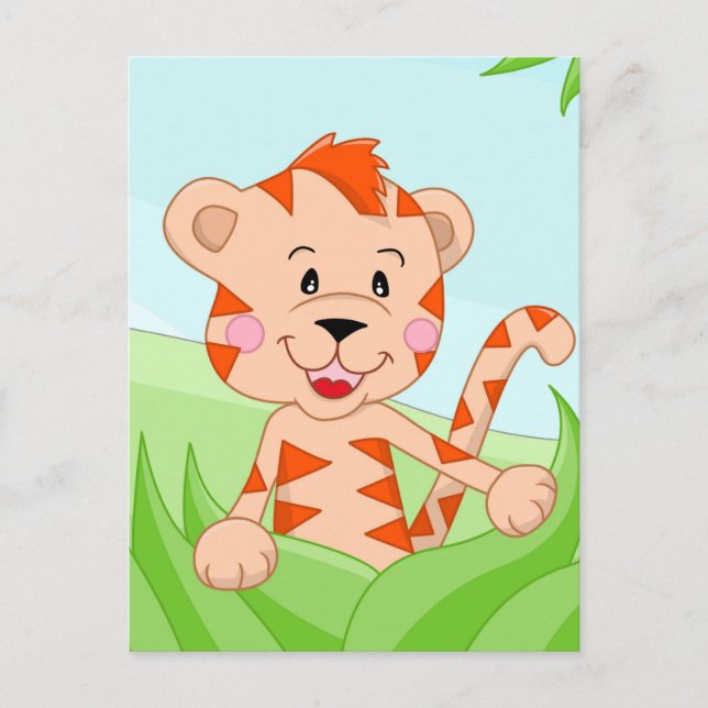 Cartão Postal Tigre na relva (Frente)