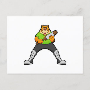 Cartão Postal Tigre no Cricket com morcego de Cricket