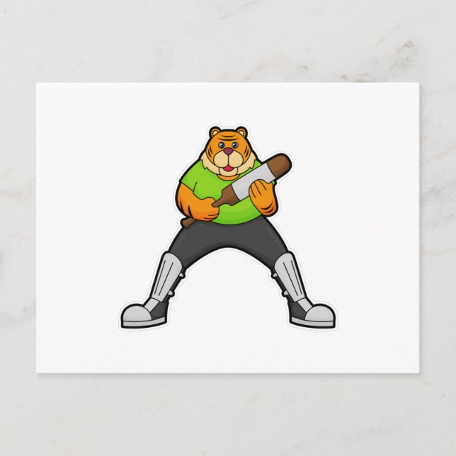Cartão Postal Tigre no Cricket com morcego de Cricket (Frente)