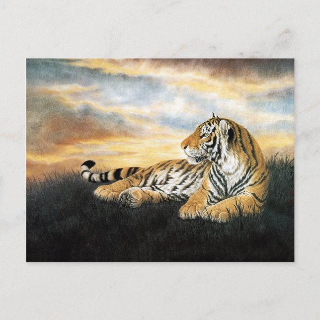 Cartão Postal Tigre no pôr do sol, Arte chinesa clássica (Frente)