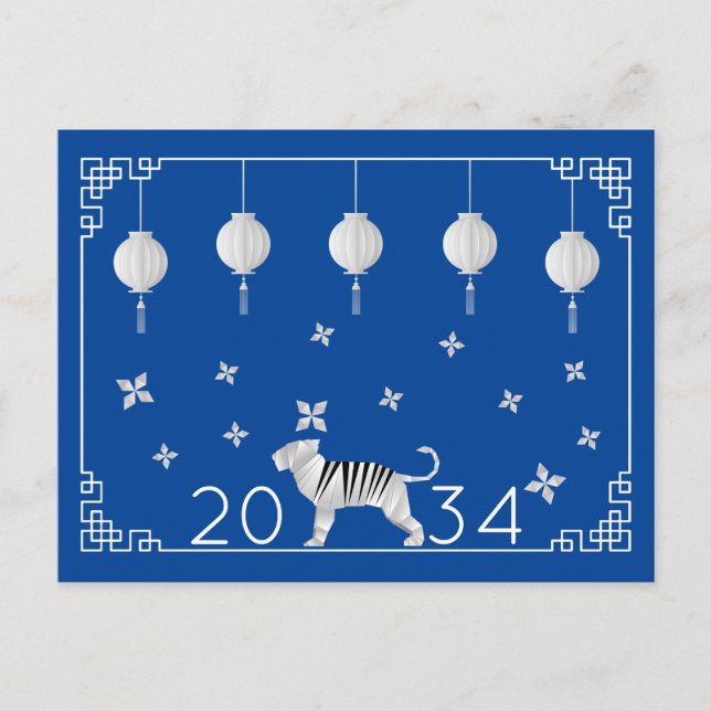 Cartão Postal Tigre Origami de Ano Novo Chinês (Frente)
