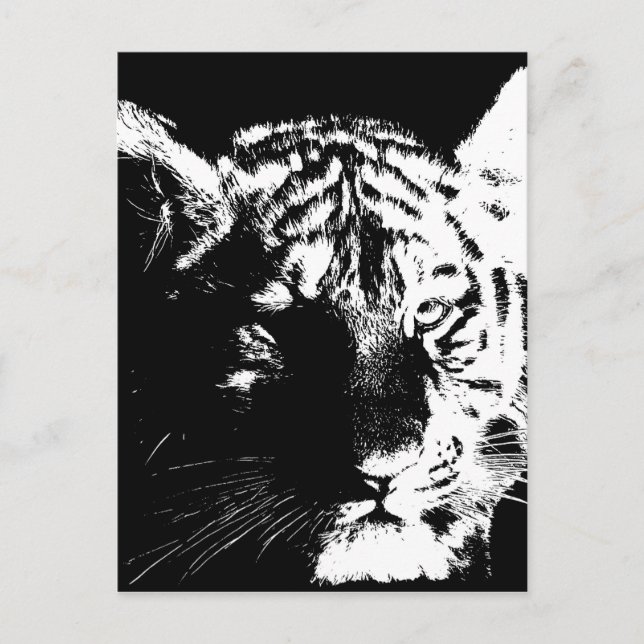 Cartão Postal Tigre Pop de Arte Preto e Branco (Frente)