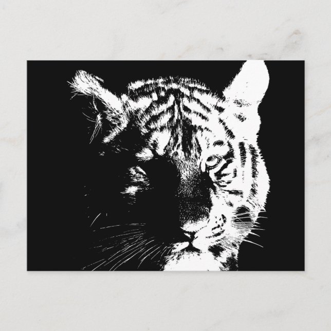Cartão Postal Tigre Pop de Arte Preto e Branco (Frente)