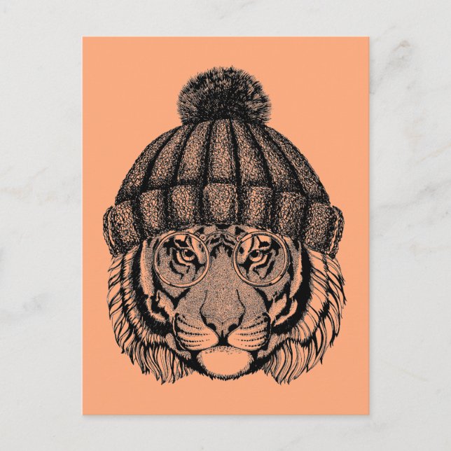 Cartão Postal Tigre Pronto Para Moda De Inverno (Frente)