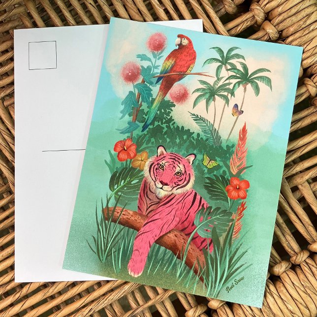 Cartão Postal Tigre rosa e selva tropical de papagaio (Criador carregado)