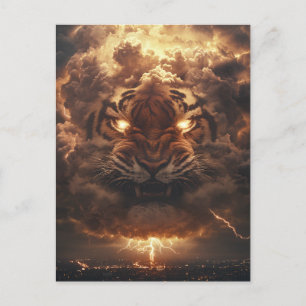 Cartão Postal Tigre Trovão Erguendo-se da Tempestade